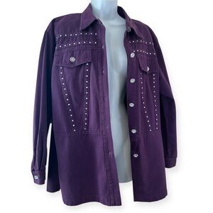 SAINT GERMAIN Paris Vintage Purple Denim Rhinestone Jacket Women's Size L